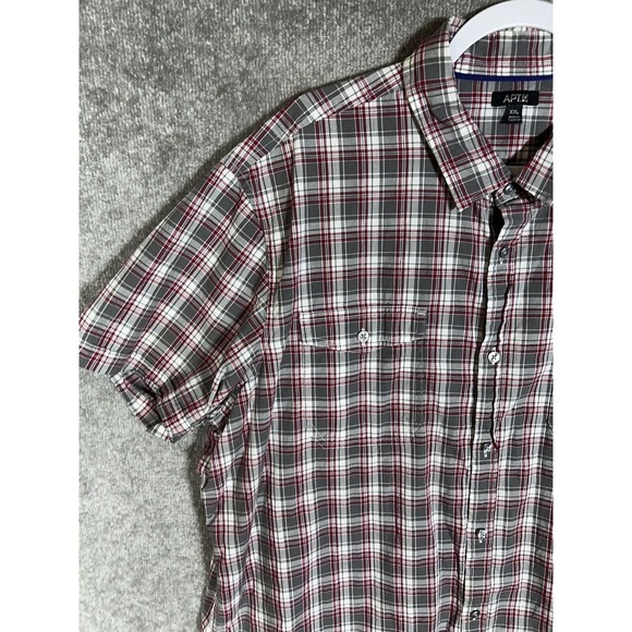 Apt 9 Short Sleeve Plaid Button Up Shirt Mens Size XXL Gray Red White Pockets - Picture 6 of 8